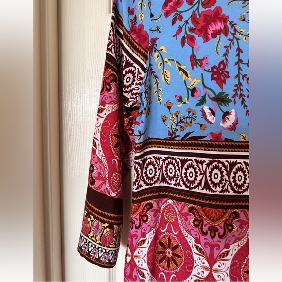 Anthropologie Aziza Embroidered Tassel Floral Blouse 3/4 Sleeve Tunic Top XL - Picture 6 of 7